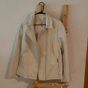 Crème faux leather side zip bomber jacket